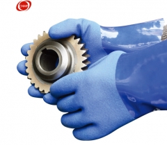 耐油耐酸碱手套 劳保防护手套 浸塑橡胶 （蓝色带绒保温型 耐油手套）